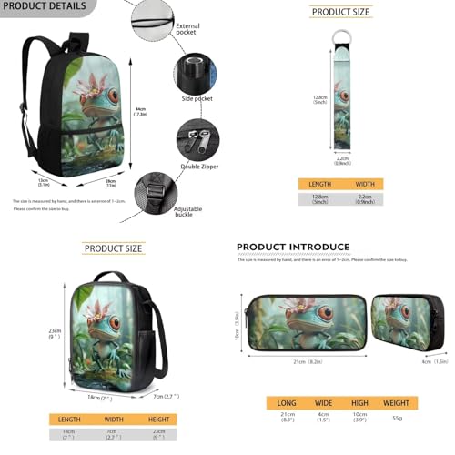 Rnyleeg Frog Backpack for Boys with Lunch Box School Backpack for Boys 8-10 10-12 Lightweight Kids Bookbag Set 4 Pcs for Primary Middle School Casual Rucksack Book Bag3