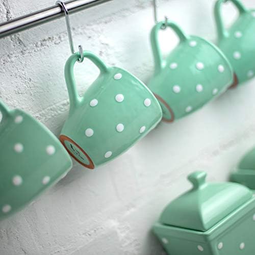 City to Cottage® Teal Blue and White | Polka Dot Spotty | Designer Handmade Hand Painted | Unique Ceramic 10oz/300ml | Hot Chocolate Coffee Tea Mugs Cups with Large Handle | Gift