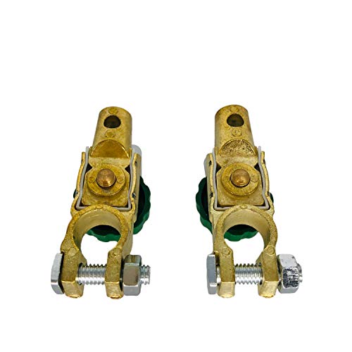 Battery Link Terminal Quick Disconnect Switch, 300A Cutoff Kill Switch for Top Post Battery Car Truck Boat Rv Auto Vehicle Parts (Plated Brass) 1 Pair (Green)