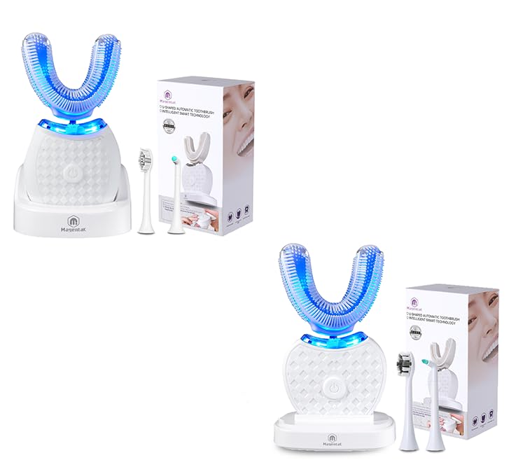 U-Shaped Ultrasonic Toothbrush for Teeth Whitening, Automatic Electric Toothbrush for Adults 360-degree Cleaning, Wireless Charging and IPX7 Waterproof Kit for Travel or Home(White)