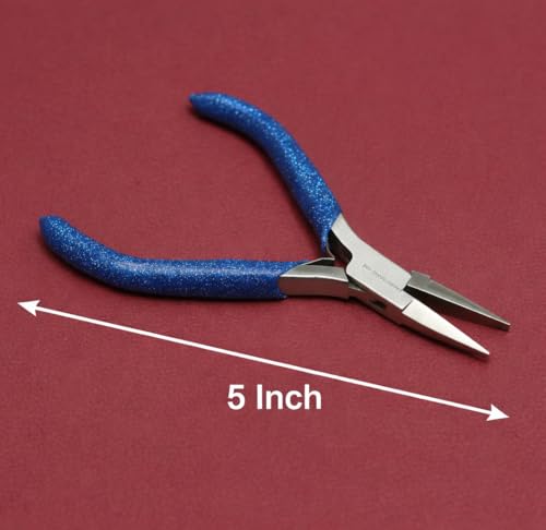 Image of Beadsnfashion Steel Jewellery Making Flat Nose Plier (5 Inch) - Professional Stainless Steel Jewellery Making Tool with Blue Grips Handle for Bending & Shaping Sharp Angles and Detailed Craft Work