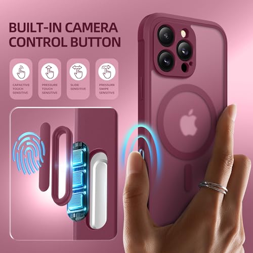 BERFY for iPhone 16 Pro Case, Compatible with MagSafe, Built-in Privacy Screen Protector, Camera Protection, Shockproof Full Body Phone Case 6.3", Translucent Dark Red by BERFY - Used condition - Image 3