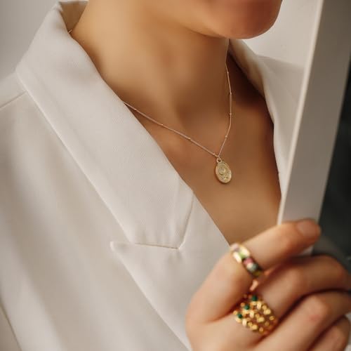 Celestial Coin Necklace - 925 Sterling Silver Moon & Star Coin Pendant with 3 Zircons, 18K Gold Plated Adjustable Chain (40+5cm/15.7"+2"), Astronomy Jewelry Gift3