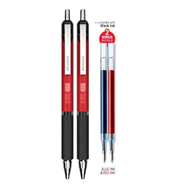 AMAZON - Zebra Pen G-350 Retractable Gel Pen, Crimson Red Premium Metal Barrel, Medium Point, 0.7mm, Black Ink, 2-Pack Plus Refills