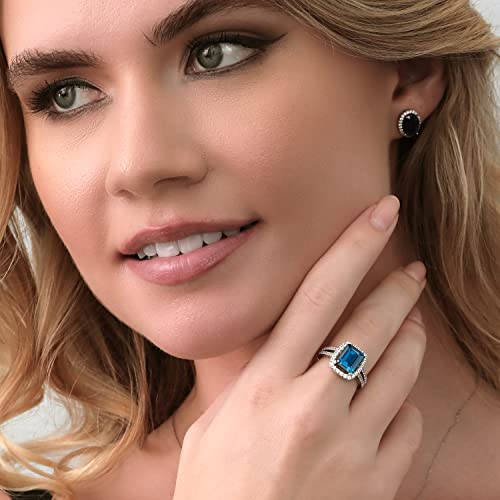 Gem Stone King 4.62 Cttw London Blue Topaz Ring | Emerald Cut 10X8MM Engagement Ring For Women | 925 Sterling Silver | Gemstone Birthstone | Available In Size 5, 6, 7, 8, 94
