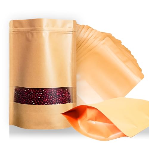 Cloudslucky 50PCS 5.5"X8" Kraft Paper Bags with Window,Resealable Small Stand