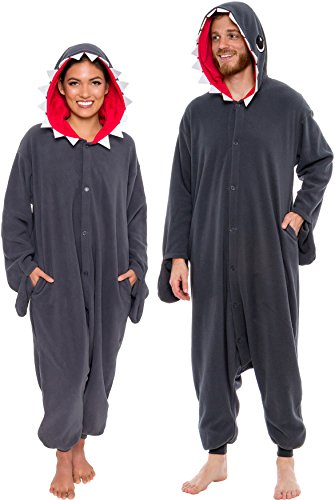 Silver Lilly Unisex Adult Pajamas - One Piece Cosplay Shark Animal Costume (M) Grey