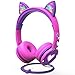 Produktbild FosPower Kinderkopfhörer mit LED leuchten Katzenohren, 3,5-mm-On-Ear-Audio-Kopfhörer für Kinder mit geschnürtem, verwickelungsfreiem Kabel (max. 85 dB) - Pink/Lila