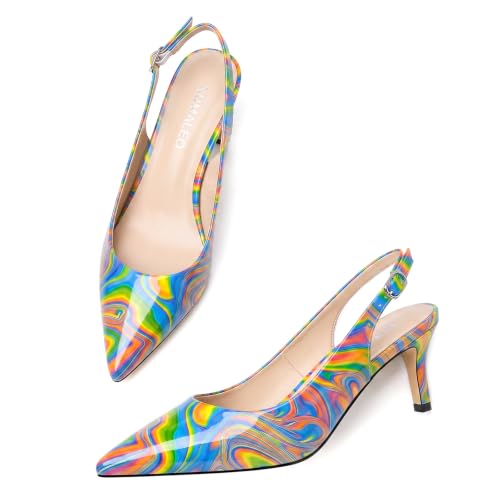 Image of NUMALEO Slingback Heels for Women Pointed Close Toe Kitten Heels Patent Pumps Dress Party Comfy Heeled Sandals Stiletto 2.5 Inch Dress Shoes