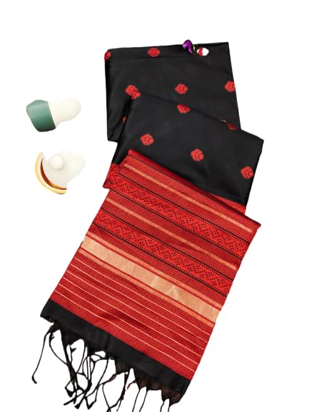 Soft Tussar Silk Saree Tree Shap Butties Zari Weaving Border Contrast Lining Pallu And Blouse Piece