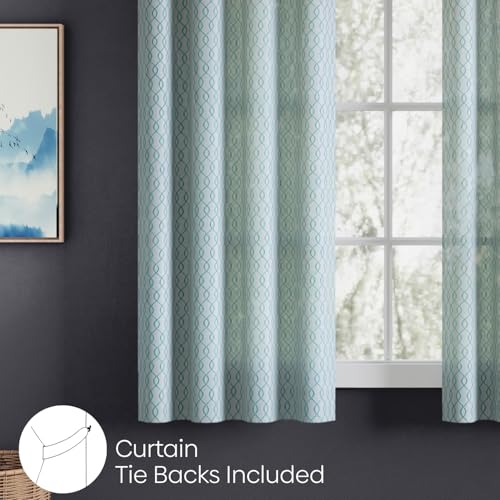 Image of haus & kinder Jacquard Sheer Window Curtains 5 Feet Long Pack of 2 Window Curtains, 5 Feet Curtains for Window, (Abstract Geometric Design, Misty Weave, 114x152cm)