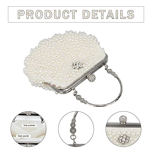Bolso de mano tipo clutch para mujer de Oweisong con perlas, ideal para bodas, fiestas y eventos formales miniatura 3