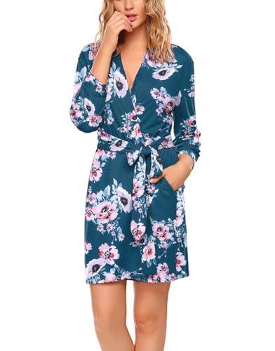 Image of HOTOUCH Womens Robe Lightweight Short Knit Bathrobe Soft Ladies Sleepwear with Pockets