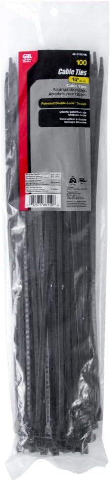 GB Gardner Bender 46-315UVB 14" Black UV Resistant Cable Ties 100 Count