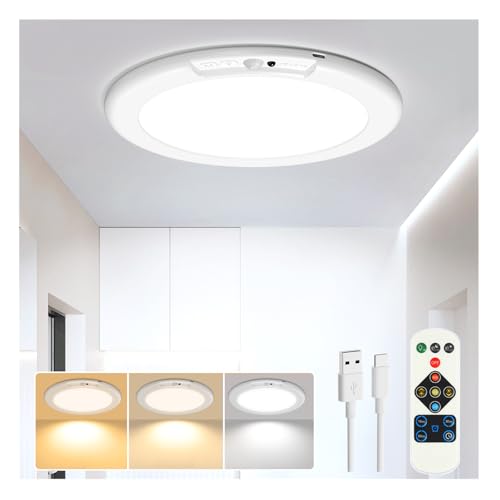 Image of ORYAR Rechargeable Motion Sensor Ceiling Light, Wireless Ceiling Lights Battery Operated Closet Light with Remote, 500LM 3000K/4500K/6500K, 0.55″ Ultra Thin Lights for Bathroom Hallway Pantry, 1 Pack