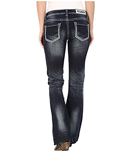 Rock & Roll Cowgirl Womens Dark Vintage Wash Low Rise Trouser Western Jeans, 30 x 34