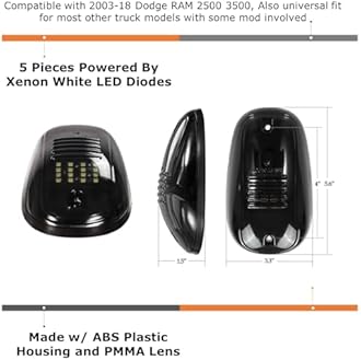 iJDMTOY 5pcs White LED Cab Roof Top Marker Running Lights For Truck SUV 4x4 (Black Smoked Lens Lamps)