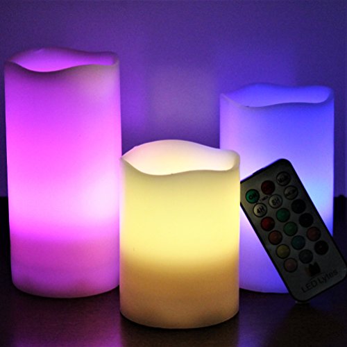 Led Multi Colored Flameless Candles Battery Operated, 3 Round Ivory Wax With Multi-Function Timer Remote Control, Flickering Flame Candle Set For Room Decor For Teen Girls #TOP5