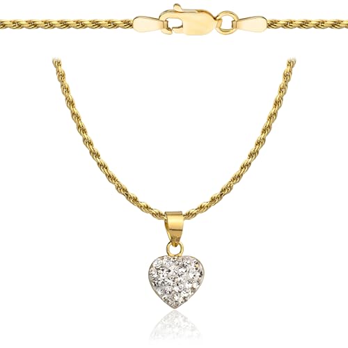 Amar Luxury Damen Gold Herz Kette 585/925 Liebeskind-Kette Geschenke für Freundin und Frauen
