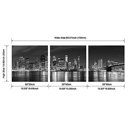 Image of Pyradecor Modern City Night View 3 Panel Canvas Prints Artwork on Canvas Wall Art Ready to Hang for Living Room Decor AH3028-5050