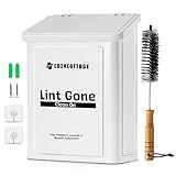 COZYCOTTAGE Magnetic Lint Bin for Laundry Room with Dryer Lint Brush - Slim Wall Mounted Trash Can with Lid - Modern Farmhouse Storage Organizer & Debris Collector - Space-Saving White Metal Holder