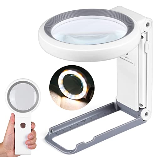 Magnifying Glass with Light, 30X 10X Handheld Large Magnifying Glass 18 LED Illuminated Lighted Magnifier with Stand for Macular Degeneration, Seniors Reading, Soldering, Stamp, Coins, Jewelry