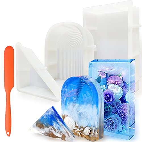 4 Piezas Grande Moldes para Sujetalibros de Silicona y Rascador, 15cm 13.5cm Rectángulo Triángulo Molde de Resina Epoxi Profunda para Conservación de Flores Molde de Resina Boda Decoración del Hogar Cover