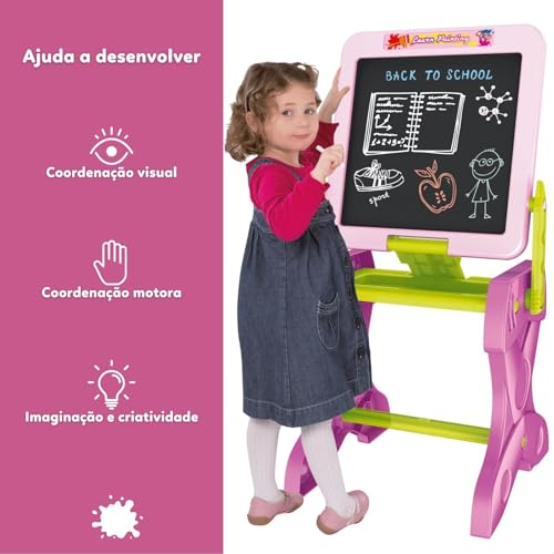 Mesa de Desenho Lousa Infantil 2 em 1 Mesinha Mágica Educativa Didática Com Banquinho