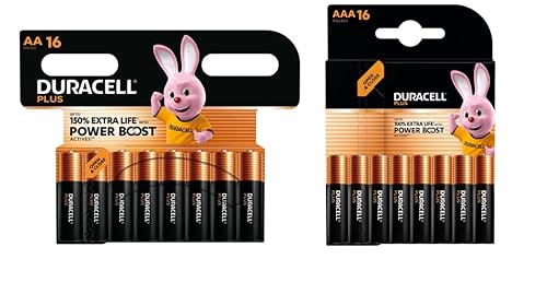 32 pilas Duracell AA + AAA Plus Power Boost (1 blíster de 16 pilas AA, hasta un 150 % de duración extra, 1 blíster de 16 pilas AAA de hasta un 100 % de duración extra), 32 pilas (LR6/MN1500 + LR03