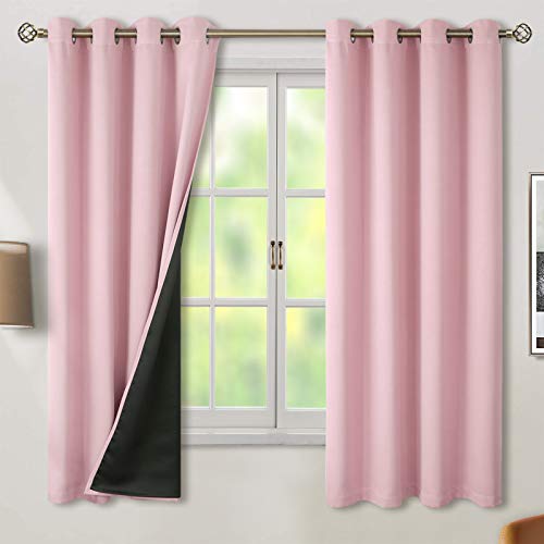 Image of BGment Baby Pink 100% Blackout Curtains for Nursery Bedroom 63 Inch Length 2 Panels, Thermal Insulated Full Light Blocking Grommet Noise Cancelling Window Curtains for Girls Room, 52 Inch Wide Each