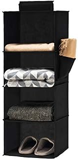 YOUDENOVA Hanging Shelves Wardrobe Storage Organiser 4 Shelves With Side Pocket Bedroom Storage Solutions for Clothes Shoes Black