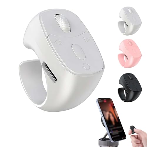 Tiktokスクロールリングに対応、iPadおよびAndroidタブレット電子書籍リーダー用Bluetoothページターナー、指先ワイヤレスリモコン、iPhone iPad Android Phone用カメラリモートシャッター付き（ホワイト）