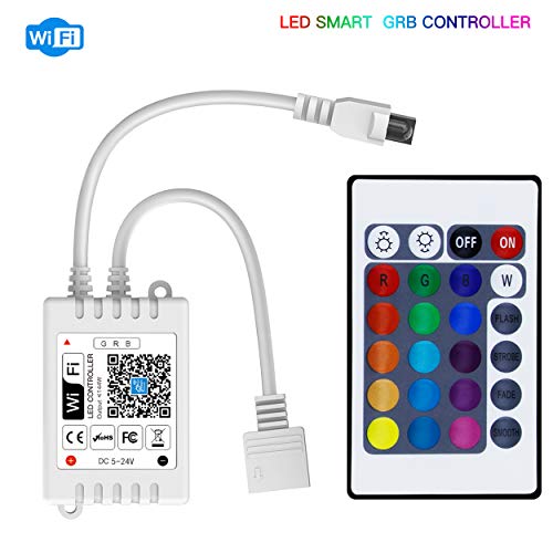 Konxie Smart WiFi RGB/GRB LED Controller, Compatible with Alexa/Google Assistant, for 5050/3528 LED Strip Light, Have 24 Key Remote Control,Support Android iOS System