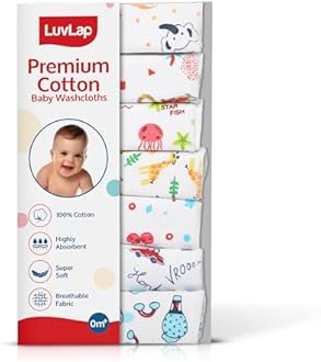 LuvLap Hosiery Cotton Cloth Premium Baby Washcloth for New Born, Washable (22 cm x 22 cm), Reusable, Absorbent, Extra Soft Face Towels/Washcloth for Babies, Cherry Print, Pack of 7 Pcs, Multicolour
