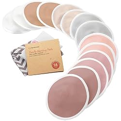 Organic Nursing Pads - 14 Washable Breast Pads for Breastfeeding, Wash Bag, Viscose Derived from Bamboo Reusable Nipple Covers for Breastfeeding Essentials, Soft & Absorbent (Lovelle, L 5