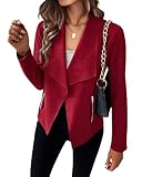 KIRUNDO Fall Jackets For Women 2024 Casual Lightweight Trendy Open Front Faux Suede Leather Short Jacket Coats(Red, Medium)