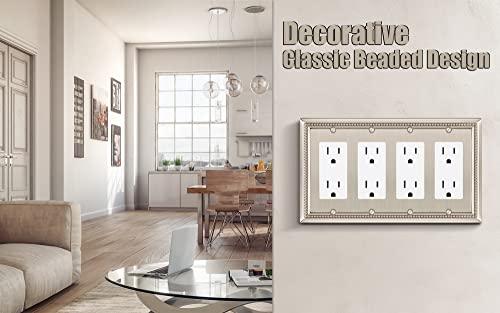Image of Henne Bery Sunken Pearls Heavy Duty Decorative Wall Plate Switch Plate Outlet Cover (Quad Decorator, Satin Nickel)