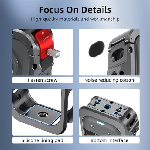 Utility Frame Case Cage for Insta360 X5, Metal Protective Case with Silicone Lens Cap Guard - Cold Shoe Mount, 3 x 1/4" Threads, Quick Release Adapter for Insta 360 X5 Accessories
