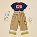 Thorn Tree Kids Firefighter Outfit Short Sleeve T-Shirt Suspender Pants Overalls Halloween Birthday Outfits (Blue, 5-6 Years)