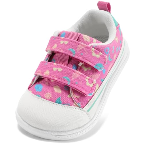 STQ KIDS Toddler Girl Shoes Wide Toe Box Kids Barefoot Shoes Zero Drop Girls Tennis Shoe for School Preschool Daycare First Walking Non-Slip Indoor Outdoor Rose Toddler Size 7