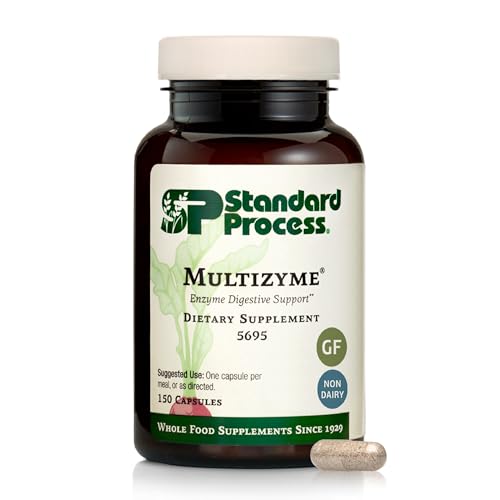 Standard Process Multizyme - Pancreatic Enzyme Supplement to Support The Breakdown of Proteins, Carbohydrates & Fats - Digestive Support - Gluten-Free, Non-Dairy & Non-Soy - 150 Capsules