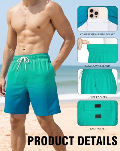 Image of Mens Swim Trunks with Compression Liner 2 in 1 Quick Dry Swimming Shorts Swimwear Bathing Suits with Pockets