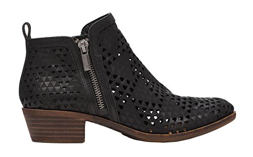 Image of Lucky Brand Basel 3 Black Lugo Perforated Cut Out Low Cut Ankle Designer Booties (Black Lugo, 9.5)