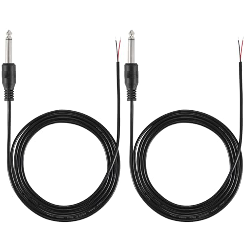 Greluma 2 Pcs Câble audio jack 6,35 mm vers haut-parleur 1,5 m, connecteur mâle mono TS 6,35 mm vers fil nu, extrémité ouverte, fiche 6,3 mm pour microphone, amplificateur de haut-parleur
