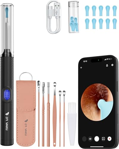 Image of Dr Vaku Clenzio Earocam Ear Cleaner Earwax Removal Tool with Extra Cleaning Kit (Set of 7) HD Camera Wifi Connection & 6 LED Lights Endoscope Tool + 11 Silicone Tips Free & Storage Case-Black /Pink