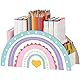 Forreen Stiftehalter Kinder, Schreibtischorganizer aus Holz Kreativ Regenbogen Stifte Organizer Multifunktions Tisch-Organizer für Kinder Büromaterial, Klassenzimmer Organisation