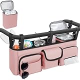 Resistente y duradero: este organizador de cochecito doble está hecho de material de nailon duradero y fácil de limpiar y cuenta con acolchado de espuma gruesa. Tres de los cuatro compartimentos principales tienen forros impermeables de PEVA dentro de los bolsillos, por lo que es conveniente para mantener calientes los aperitivos y la leche. Ambos portavasos están diseñados con correas elásticas ajustables para maximizar cada centímetro de espacio