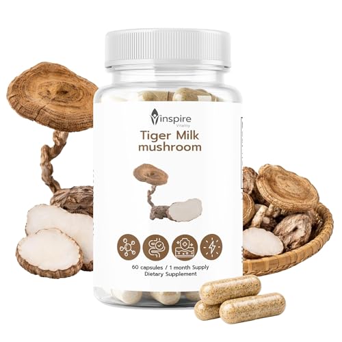 Tiger Milk Mushroom Extract (Lignosus rhinocerus) - Pure Tiger Milk Mushroom 30% Polysaccharides - Lungs & Respiratory Support - Cognitive & Immune Support - 60 Capsules - Vegan - Zero Additives