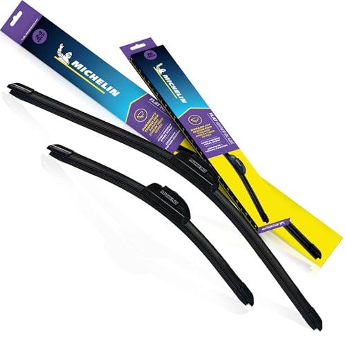 Image of MICHELIN Flat Wiper Blade for Cars | Aerodynamic Windshield Wiper with Graphite & Teflon Coated Natural Rubber, High-Carbon Steel Strip | Tested in USA for 500,000 Wipes (2, 24 Inch - 18 Inch)