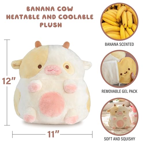 Image of Heatable Scented Cow Plush for Period Cramp Relief & Emotional Support, Microwavable Soft Toy Plushies, Coolable Stuffed Animal for Anxiety, Cute Heating Pad for Pain Relief (Banana)